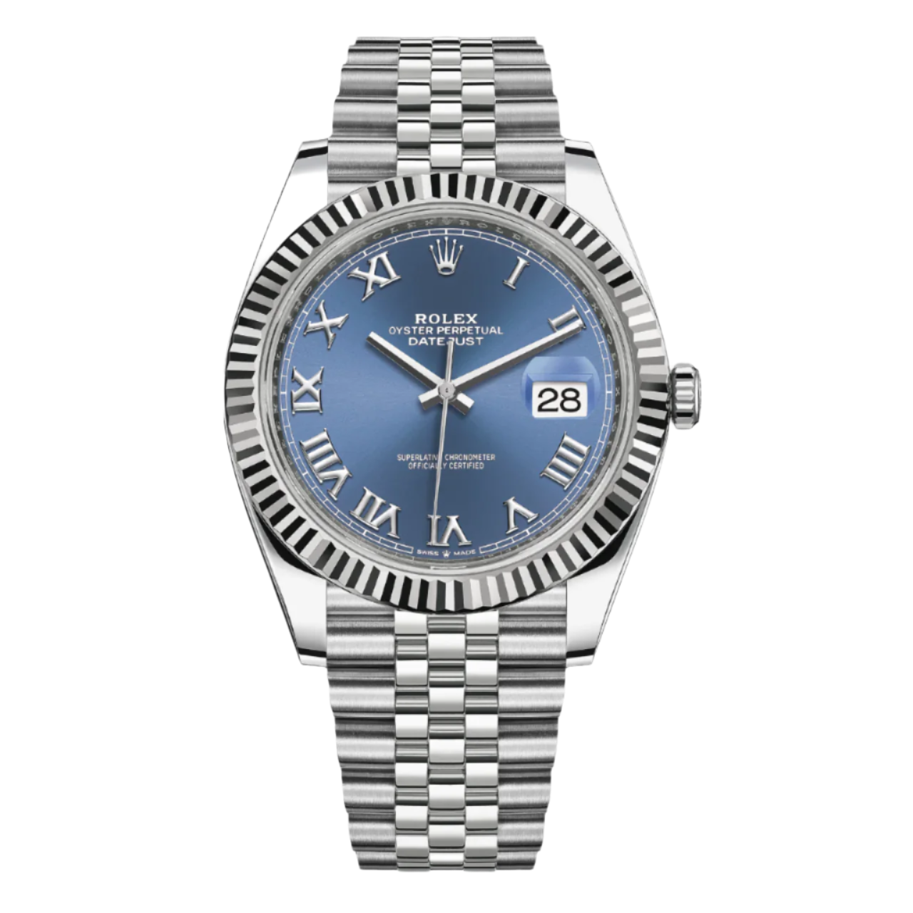 rolex datejust 41mm 126334-0026 fluted bezel ,blue azzurro roman dial, unworn 2024 - luxury address watches