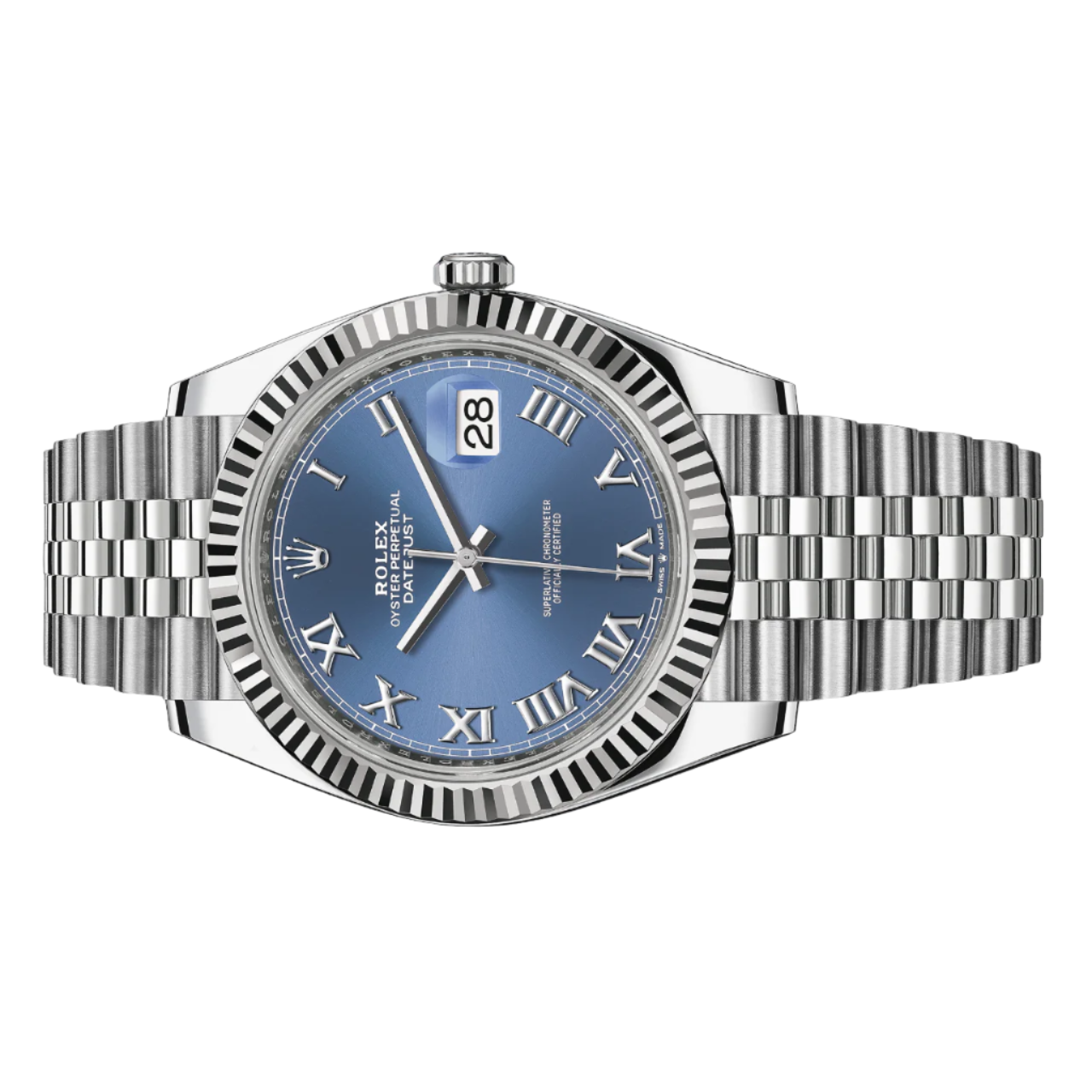 rolex datejust 41mm 126334-0026 fluted bezel ,blue azzurro roman dial, unworn 2024 - luxury address watches