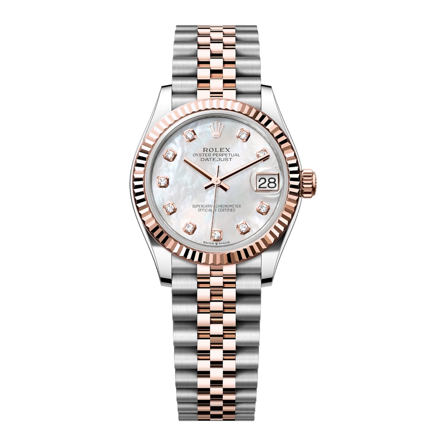 rolex datejust mother of pearl 31mm 278271-0026 rose gold, white mother of pearl mop diamond dial, unworn 2024 - luxury address watches