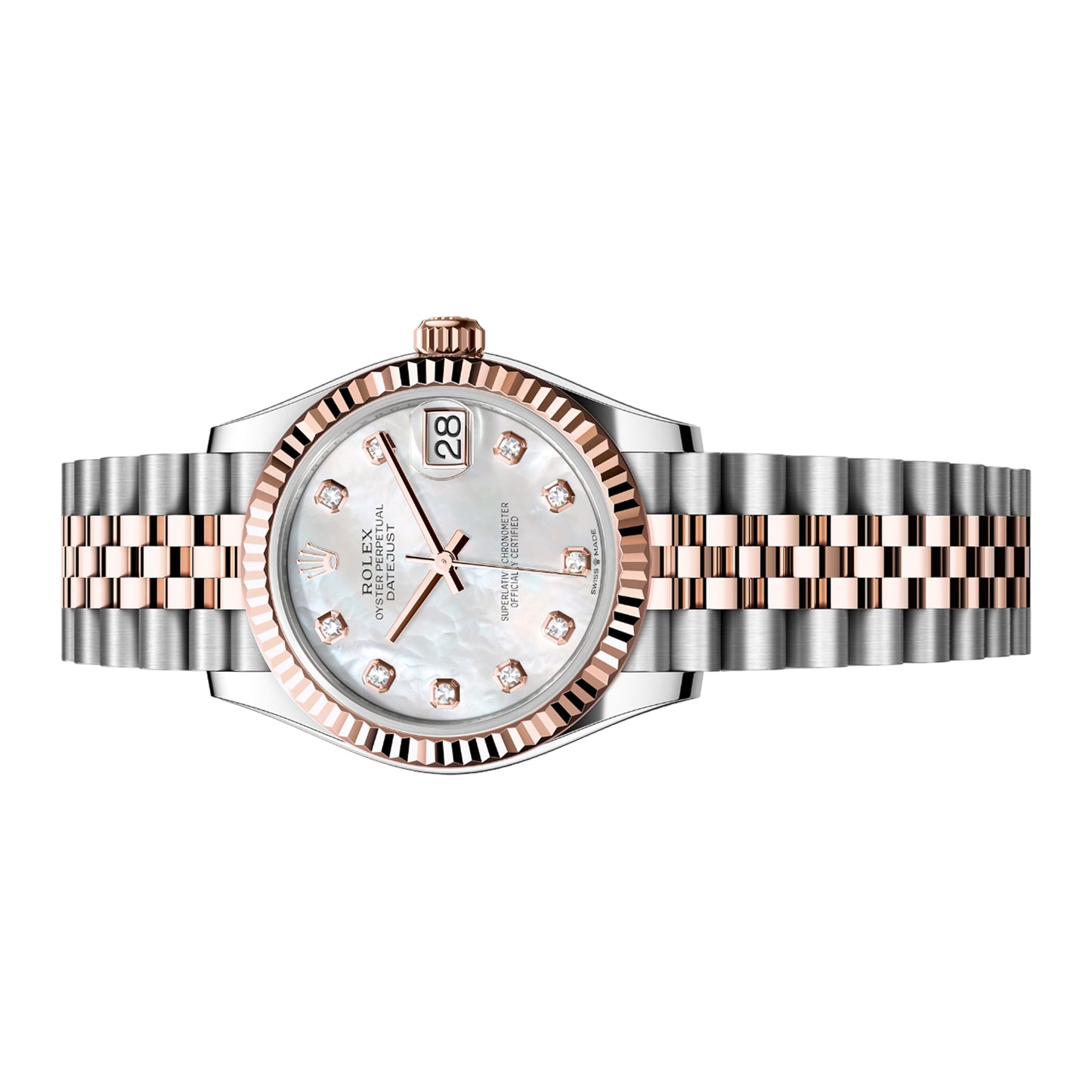 rolex datejust mother of pearl 31mm 278271-0026 rose gold, white mother of pearl mop diamond dial, unworn 2024 - luxury address watches